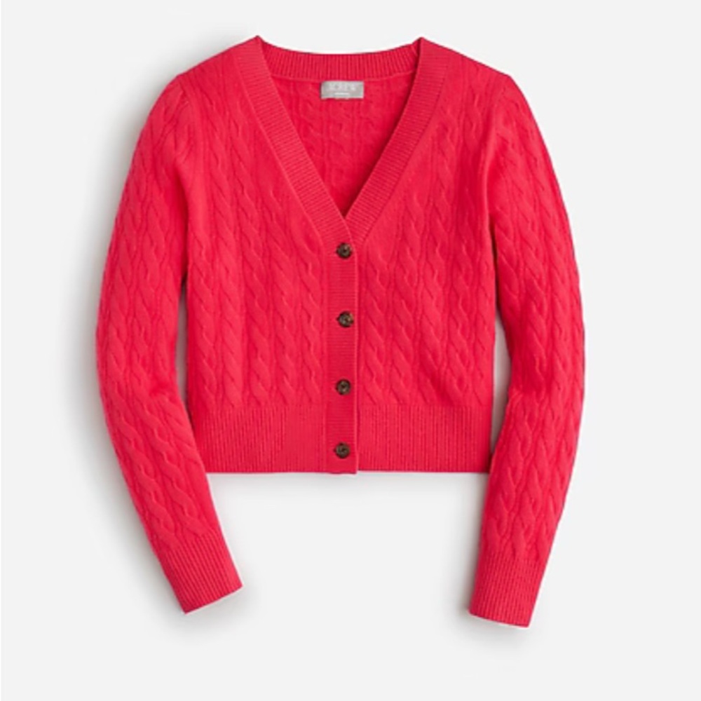 J.Crew Women's Pink Cashmere Cropped Cable Knit Cardigan